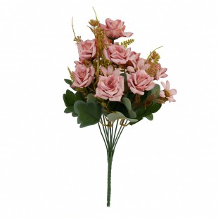 Buchet trandafiri artificiali roz prafuit 36 cm